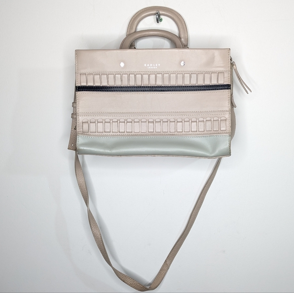 Radley London tan blue black leather crossbody convertible hand bag